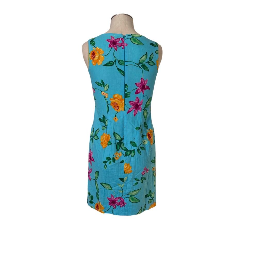 Talbots Blue Floral 100% Linen dress Womens Sz 4 Sheath Sleeveless Summer Party - Picture 3 of 16